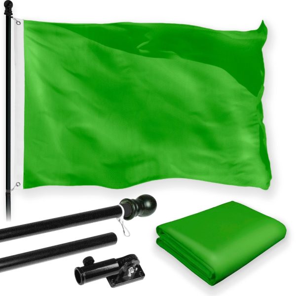 G128 Combo Pack: 6 Feet Tangle Free Spinning Flagpole (Black) Solid Lime Green Flag 3x5 ft Printed 150D Brass Grommets (Flag Included) Aluminum Flag Pole