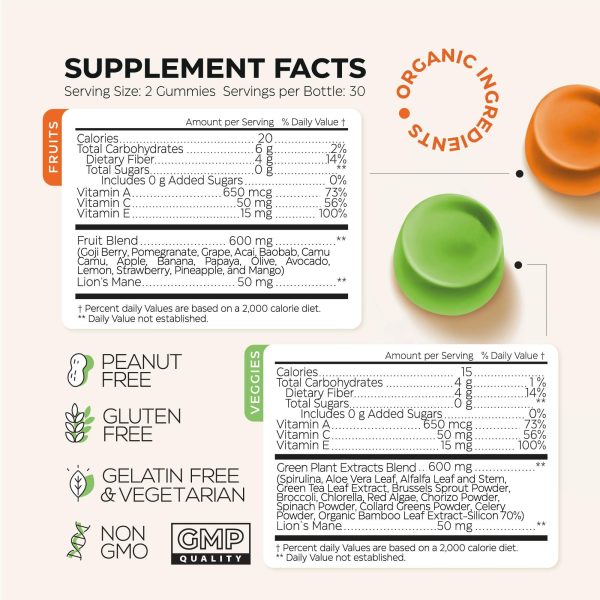Super Fruit Super Greens Gummies for Adults   Daily Greens Vegetable Gummies for Immunity Health Energy Nutrient Balance   600 Mg Fruits Blend 60 Count 600 Mg Veggies Blend 60 Count   Sugar Free - Image 6