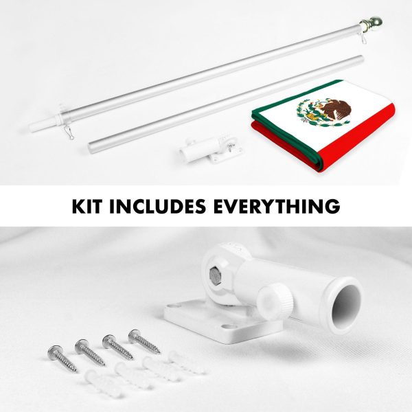 G128 Combo Pack: 6 Ft Tangle Free Aluminum Spinning Flagpole (Silver) & Mexico Mexican Flag 3x5 Ft, ToughWeave Series Embroidered 300D Polyester | Pole with Flag Included - Image 2