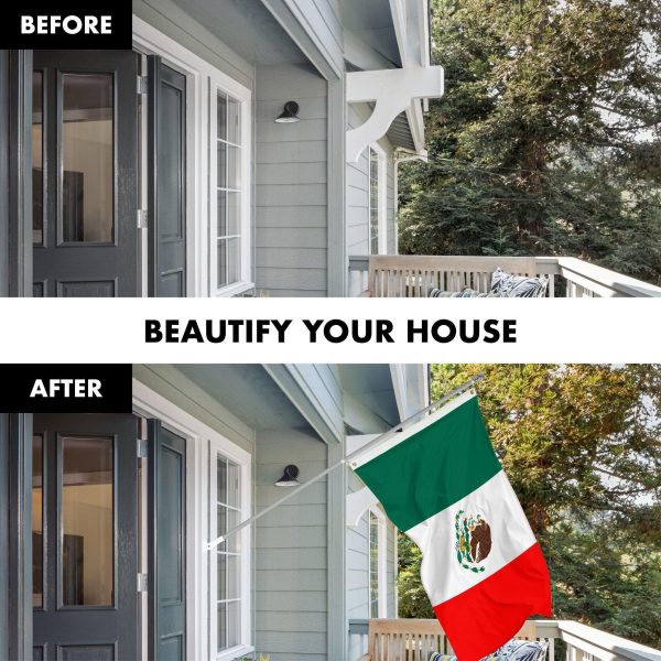 G128 Combo Pack: 6 Ft Tangle Free Aluminum Spinning Flagpole (Silver) & Mexico Mexican Flag 3x5 Ft, ToughWeave Series Embroidered 300D Polyester | Pole with Flag Included - Image 3