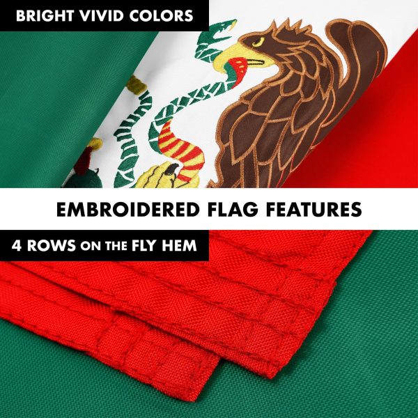 G128 Combo Pack: 6 Ft Tangle Free Aluminum Spinning Flagpole (Silver) & Mexico Mexican Flag 3x5 Ft, ToughWeave Series Embroidered 300D Polyester | Pole with Flag Included - Image 5