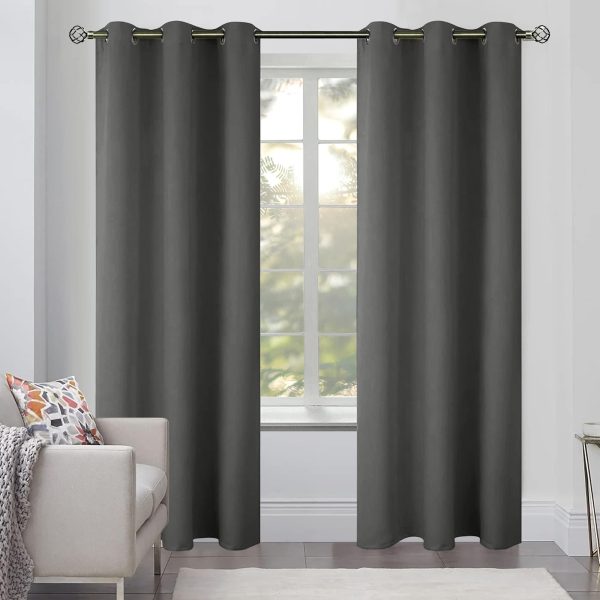 [2 Panels Cozlo Blackout Curtains for Bedroom with Grommet Black Out Room Darkening Window Curtains Thermal Insulated Drapes (42x84 inch Dark Grey) - Image 2