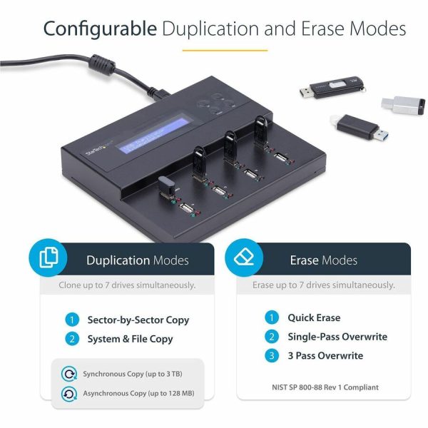 StarTech.com Standalone 1 to 7 USB Thumb Drive Duplicator/Eraser, Multiple USB Flash Drive Copier/Cloner, Sector-by-Sector Copy, Sanitizer - Image 5