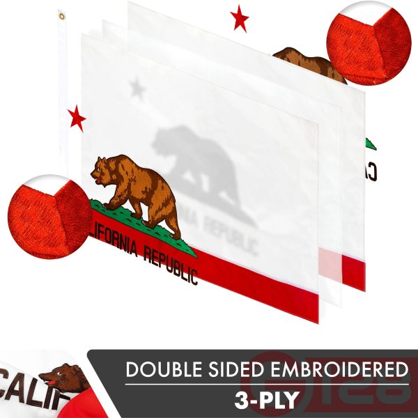 California State Flag 210D Embroidered Polyester 2x3 Ft - Double Sided 3ply - Image 2