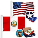 G128 Combo Pack: USA American Flag 3x5 Ft Embroidered Stars & Peru (Peruvian) Flag 3x5 Ft Double-sided Embroidered 210D