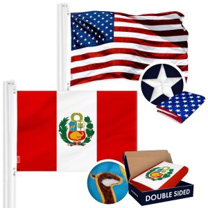 G128 Combo Pack: USA American Flag 3x5 Ft Embroidered Stars & Peru (Peruvian) Flag 3x5 Ft Double-sided Embroidered 210D