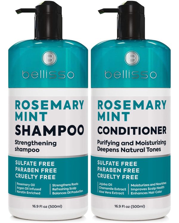 Rosemary Oil and Mint Shampoo and Conditioner Set   Sulfate Free with Peppermint   Moisturizing Products for Women and Men   Helps Flaky Dry Scalp and Dandruff   Salon Thickening for Thinning Hair