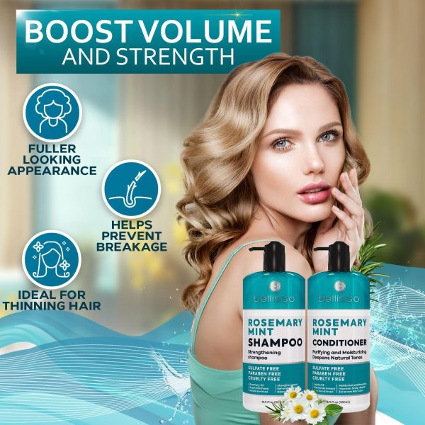 Rosemary Oil and Mint Shampoo and Conditioner Set   Sulfate Free with Peppermint   Moisturizing Products for Women and Men   Helps Flaky Dry Scalp and Dandruff   Salon Thickening for Thinning Hair - Image 2