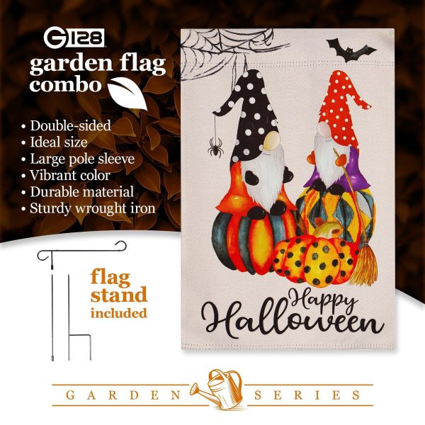 G128 Combo Pack: Garden Flag Stand Black 36 in x 16 in & Garden Flag Happy Halloween Decoration Two Witchy Gnomes 12"x18" Double-Sided Blockout Fabric - Image 7