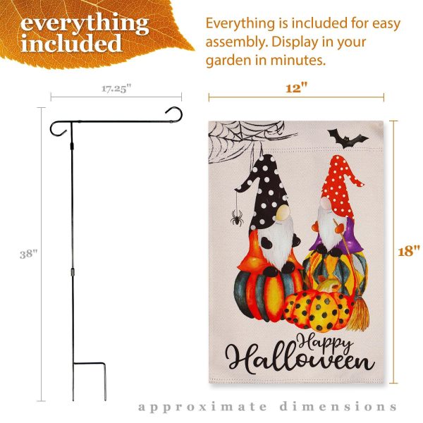 G128 Combo Pack: Garden Flag Stand Black 36 in x 16 in & Garden Flag Happy Halloween Decoration Two Witchy Gnomes 12"x18" Double-Sided Blockout Fabric - Image 9