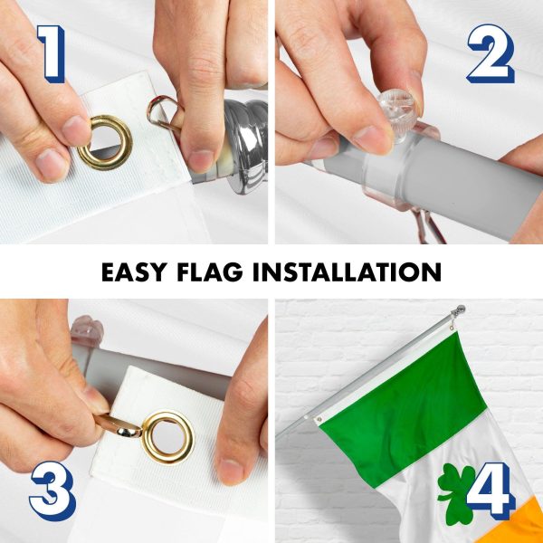 G128 Combo Pack: 5 Ft Tangle Free Aluminum Spinning Flagpole (Silver) & Ireland Irish Shamrock Flag 2x3 Ft, ToughWeave Series Embroidered 300D Polyester | Pole with Flag Included - Image 7