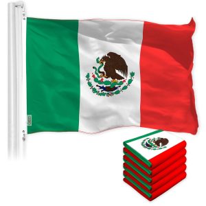 G128 5 Pack: Mexico Mexican Flag | 4x6 Ft | LiteWeave Pro Series Printed 150D Polyester | Country Flag, Indoor/Outdoor, Vibrant Colors, Brass Grommets, Thicker and More Durable Than 100D 75D Polyester
