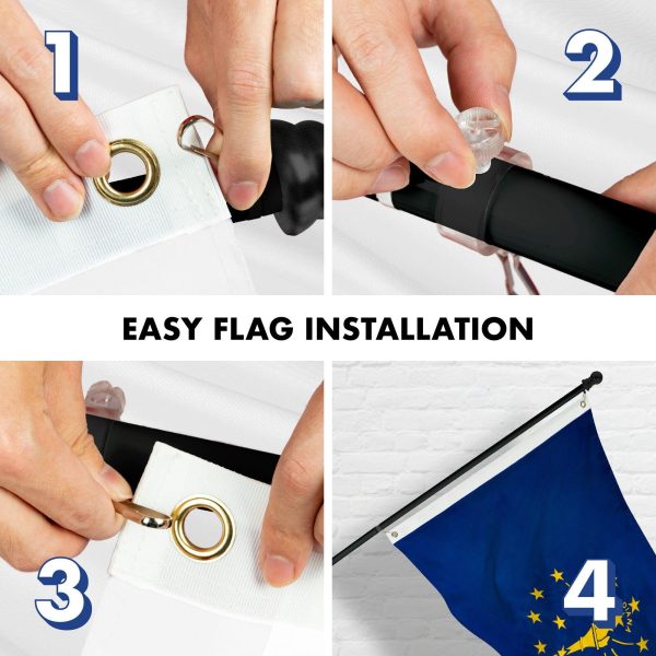 G128 Combo Pack: 5 Ft Tangle Free Aluminum Spinning Flagpole (Black) & Indiana IN State Flag 2.5x4 Ft, ToughWeave Series Embroidered 300D Polyester | Pole with Flag Included - Image 7