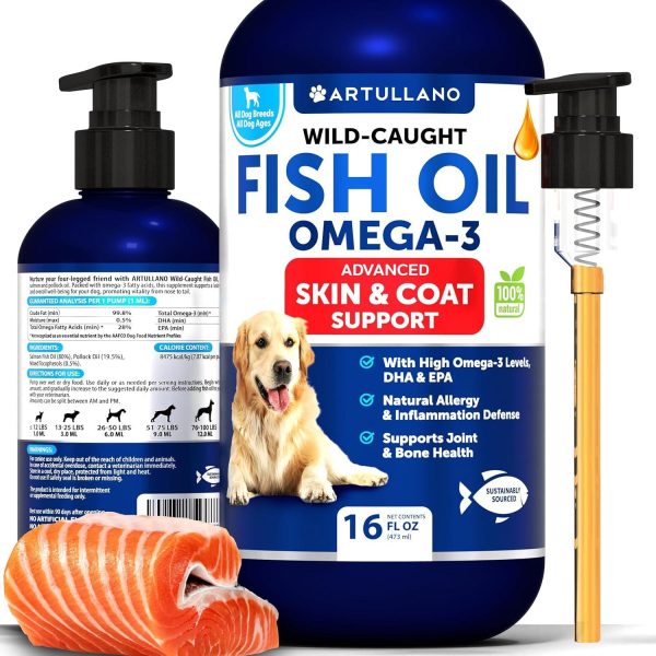 Omega 3 Fish Oil for Dogs   Better Than Salmon Oil   Skin and Coat Defense Liquid Supplement for Allergy Relief   High EPA & DHA for Shedding Mobility Itching Joint & Bone Health Support   16 FL OZ