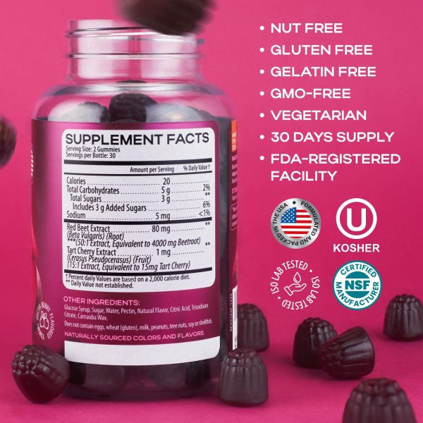 Beet Chews for High Blood Pressure   Beet Root Gummies with Tart Cherry Extract   Nitric Oxide Supplements   Support Cardio Health and Energy   Vegan No GMO Pectin Based   for Women and Men - Image 2