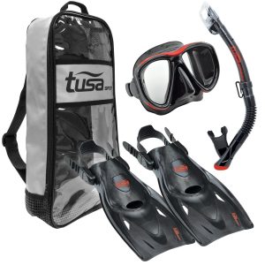 Sport Adult Powerview Mask Dry Snorkel and Fins Travel Set