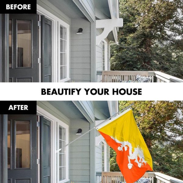 G128 Combo Pack: 6 Ft Tangle Free Spinning Flagpole (Silver) & Bhutan Flag 3x5 Ft Printed 150D Polyester, Brass Grommets (Flag Included) Aluminum Flag Pole - Image 3