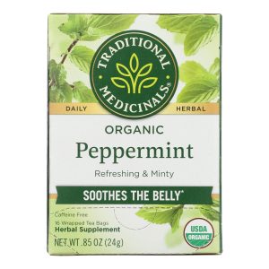 Traditional Medicinals Organic Peppermint Herbal Tea - Caffeine Free - Case of 6 - 16 Bags
