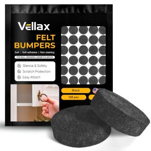 Felt Pads for Cabinet Doors 04 Diameter 128 PCS Black Self Adhesive Felt Bumpers Felt Dots to Protect Glass Furniture Walls & Floor Door Bumpers to Prevent Slamming