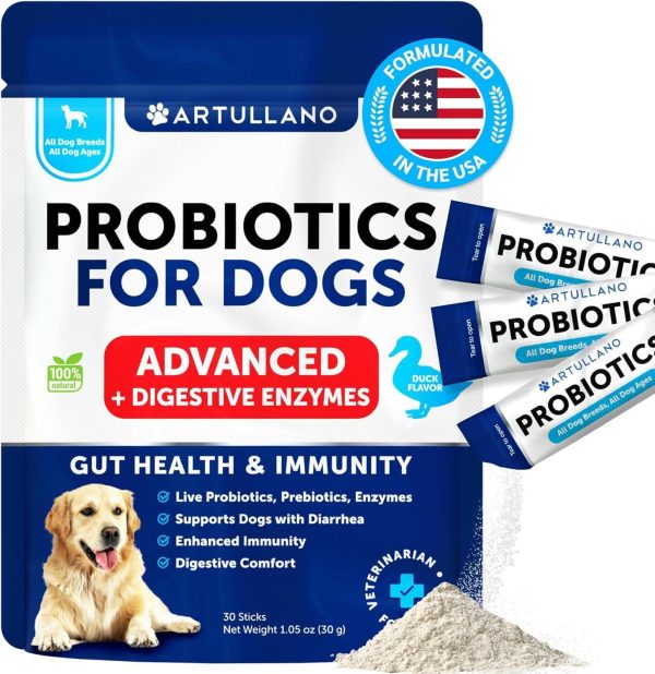 Probiotic Powder for Dogs   Support Gut Health Itchy Skin Allergies Immunity Yeast Balance   Dog Probiotics and Digestive Enzymes with Prebiotics   Reduce Diarrhea Gas   30 Probiotic Sticks