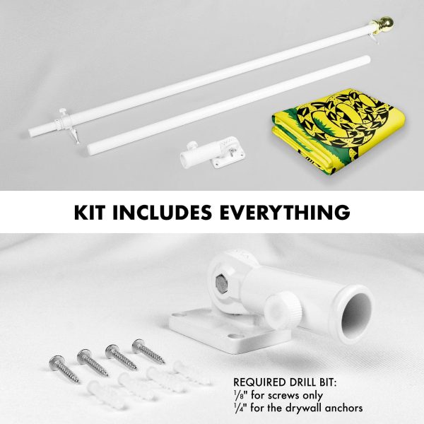 G128 Combo Pack: 6 Feet Tangle Free Spinning Flagpole (White) Gadsden Don't Tread on Me Flag 3x5 ft Printed 150D Brass Grommets (Flag Included) Aluminum Flag Pole - Image 2
