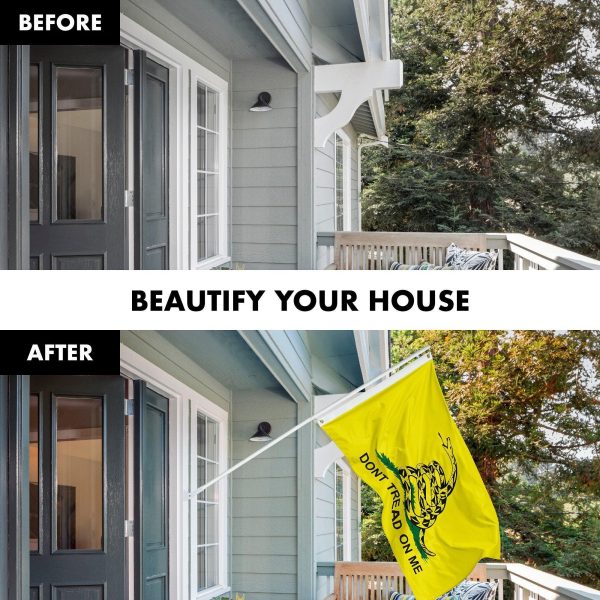 G128 Combo Pack: 6 Feet Tangle Free Spinning Flagpole (White) Gadsden Don't Tread on Me Flag 3x5 ft Printed 150D Brass Grommets (Flag Included) Aluminum Flag Pole - Image 3