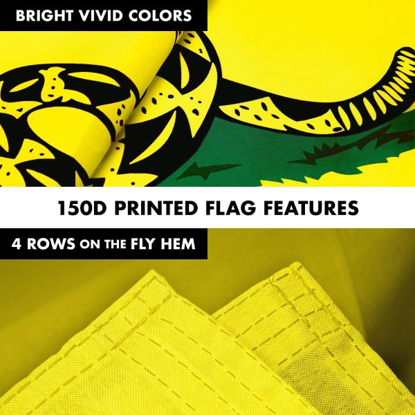 G128 Combo Pack: 6 Feet Tangle Free Spinning Flagpole (White) Gadsden Don't Tread on Me Flag 3x5 ft Printed 150D Brass Grommets (Flag Included) Aluminum Flag Pole - Image 5
