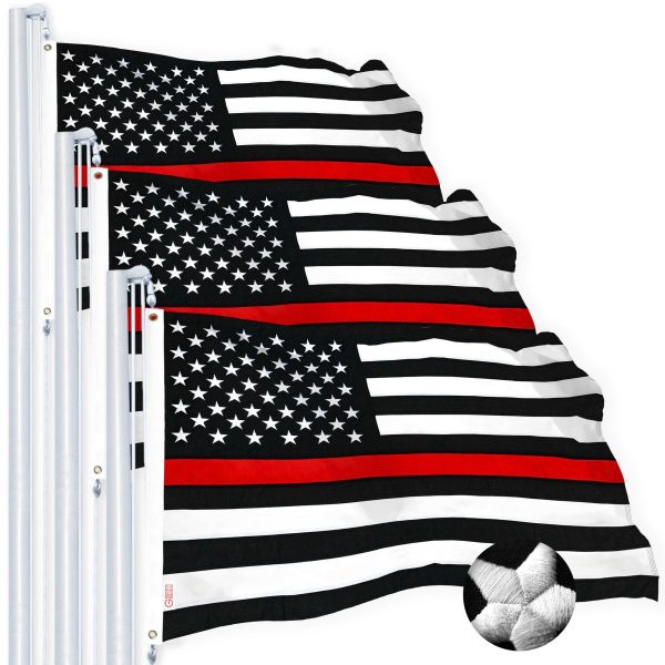 G128 Thin Red Line Flag Embroidered 2x3 FT 3-Pack Heavy Duty 220GSM Tough Spun Polyester U.S. American Flag Brass Grommets Honoring Fire Fighters and EMTs Black White and Red US Flag