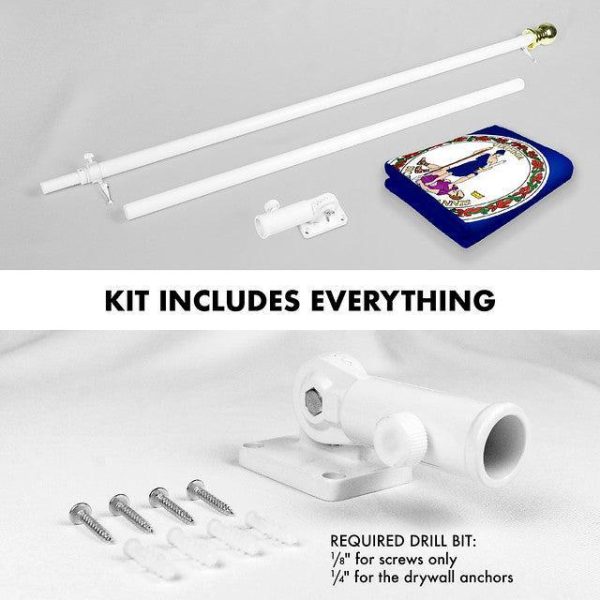 G128 Combo Pack: 6 Feet Tangle Free Spinning Flagpole (White) Virginia VA State Flag 3x5 ft Printed 150D Brass Grommets (Flag Included) Aluminum Flag Pole - Image 2