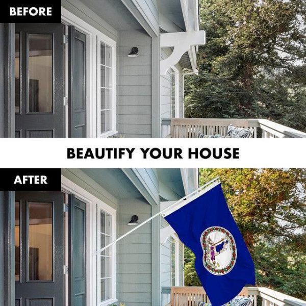 G128 Combo Pack: 6 Feet Tangle Free Spinning Flagpole (White) Virginia VA State Flag 3x5 ft Printed 150D Brass Grommets (Flag Included) Aluminum Flag Pole - Image 3