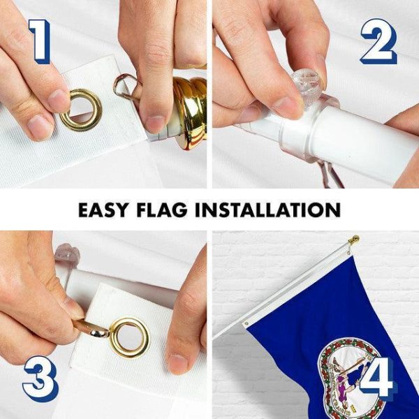 G128 Combo Pack: 6 Feet Tangle Free Spinning Flagpole (White) Virginia VA State Flag 3x5 ft Printed 150D Brass Grommets (Flag Included) Aluminum Flag Pole - Image 7