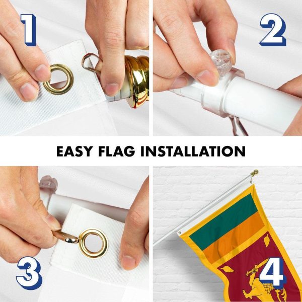 G128 Combo Pack: 6 Ft Tangle Free Spinning Flagpole (White) & Sri Lanka Flag 3x5 Ft Printed 150D Polyester, Brass Grommets (Flag Included) Aluminum Flag Pole - Image 7
