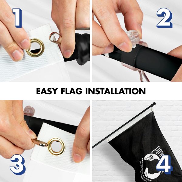 G128 Flag Pole 5 FT Black Tangle Free & POW MIA Flag Emb 2.5x4 FT Combo Embroidered Spun Polyester - Image 7
