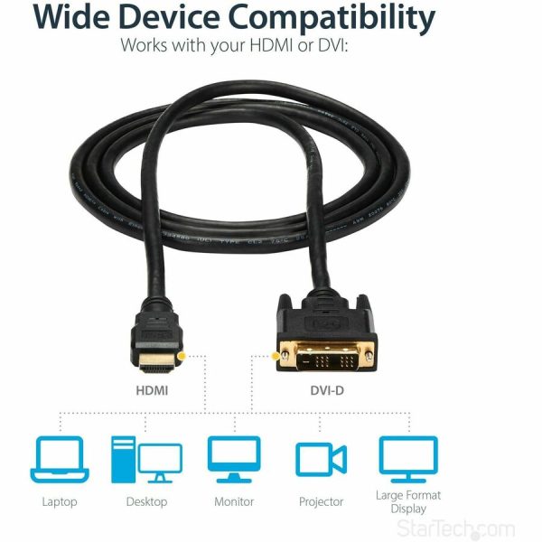 StarTech.com HDMI to DVI Cable - 6 ft / 2m - HDMI to DVI-D Cable - HDMI Monitor Cable - HDMI to DVI Adapter Cable - Image 3