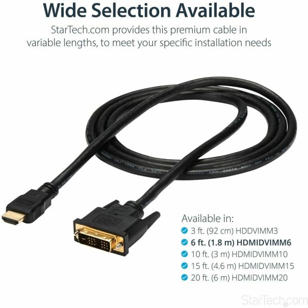 StarTech.com HDMI to DVI Cable - 6 ft / 2m - HDMI to DVI-D Cable - HDMI Monitor Cable - HDMI to DVI Adapter Cable - Image 5