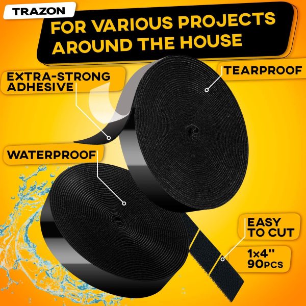 Hook and Loop Tape Roll with Heavy Duty Adhesive Industrial Strength Easy to Cut Strong Hook and Loop Strips with Sticky Back Black 1 Inch x 30 Feet - Image 2