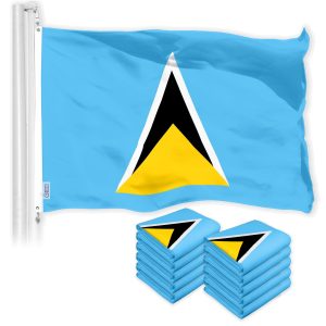 G128 10 Pack: Saint Lucia Saint Lucian Flag | 3x5 Ft | LiteWeave Pro Series Printed 150D Poly | Country Flag, Indoor/Outdoor, Vibrant Colors, Brass Grommets, Thicker and More Durable Than 100D 75D