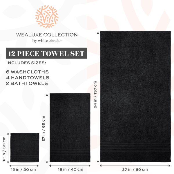 12 Piece Bath Towel Set for Bathroom   Wealuxe Collection 2 Bath Towels 4 Hand Towels 6 Washcloths 100% Cotton Soft and Plush Highly Absorbent Soft Towel for Hotel & Spa   Black - Image 5