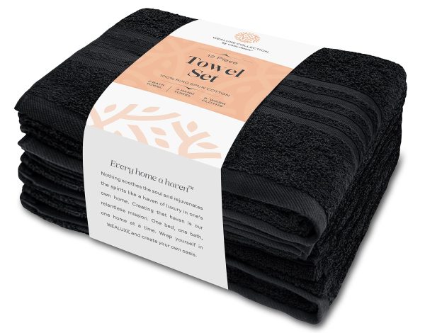 12 Piece Bath Towel Set for Bathroom   Wealuxe Collection 2 Bath Towels 4 Hand Towels 6 Washcloths 100% Cotton Soft and Plush Highly Absorbent Soft Towel for Hotel & Spa   Black - Image 7