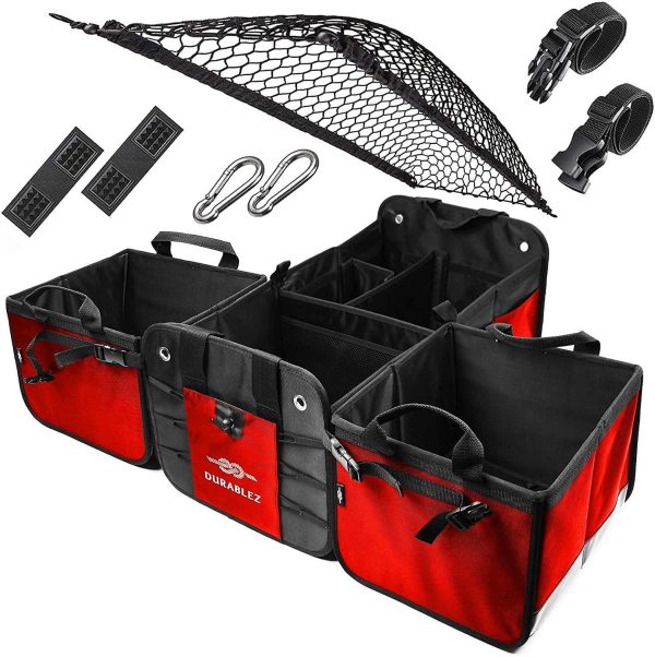4 Compartment Separable Collapsible Car Trunk Storage Organizer for SUV Minivan Truck Sedan   XXL Red Black