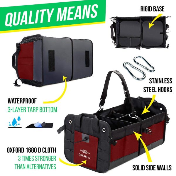 4 Compartment Separable Collapsible Car Trunk Storage Organizer for SUV Minivan Truck Sedan   XXL Red Black - Image 6
