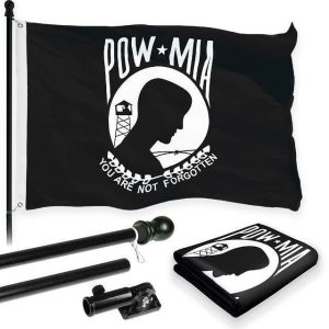 G128 Combo Pack: 6 Feet Tangle Free Spinning Flagpole (Black) POW MIA Flag 3x5 ft Printed 150D Brass Grommets (Flag Included) Aluminum Flag Pole