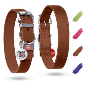 Long Lasting Leather Dog Collar for Large Dogs Medium & Small Dogs   Adjustable Classic Puppy Collars for Large Breed Dogs   Boy & Girl Dog Collars with Durable Buckle D Ring & QR Dog Tag