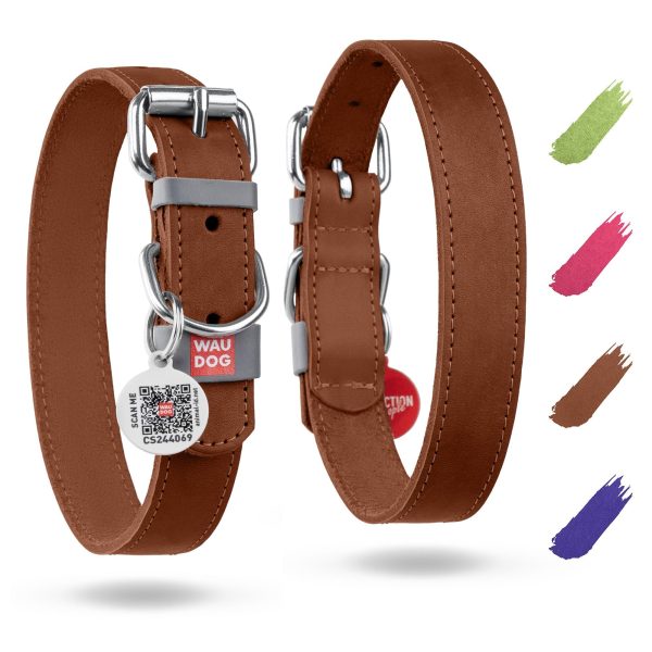 Long Lasting Leather Dog Collar for Large Dogs Medium & Small Dogs   Adjustable Classic Puppy Collars for Large Breed Dogs   Boy & Girl Dog Collars with Durable Buckle D Ring & QR Dog Tag