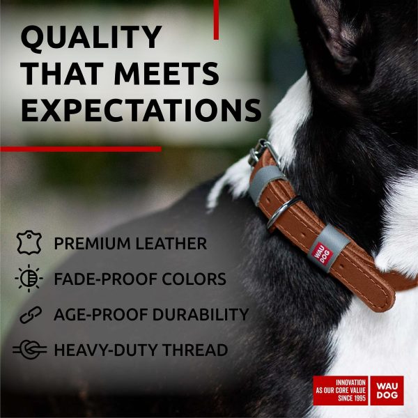Long Lasting Leather Dog Collar for Large Dogs Medium & Small Dogs   Adjustable Classic Puppy Collars for Large Breed Dogs   Boy & Girl Dog Collars with Durable Buckle D Ring & QR Dog Tag - Image 3