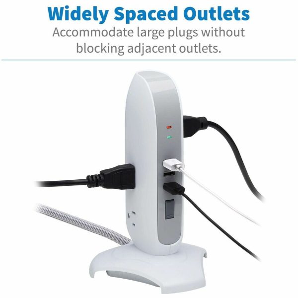 Eaton Tripp Lite Series 5-Outlet Surge Protector Tower, 3x USB Ports (3.1A Shared), 6 ft. Cord, 5-15P Plug, 1200 Joules, White - Image 2