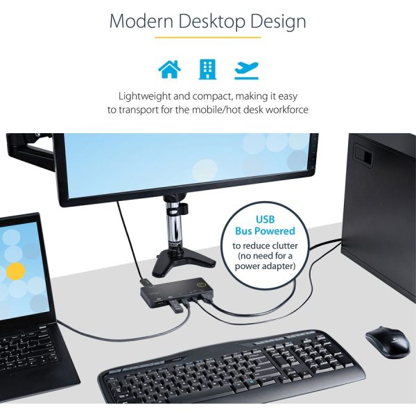 StarTech.com 2 Port Hybrid USB-A + HDMI & USB-C KVM Switch, Single 4K 60Hz HDMI 2.0 Monitor, Compact Desktop and/or Laptop HDMI KVM Switch - Image 6