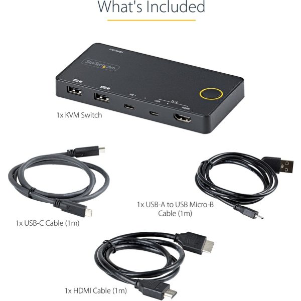 StarTech.com 2 Port Hybrid USB-A + HDMI & USB-C KVM Switch, Single 4K 60Hz HDMI 2.0 Monitor, Compact Desktop and/or Laptop HDMI KVM Switch - Image 8