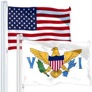 G128 Combo Pack: USA American Flag 3x5 Ft 150D Printed Stars & U.S. Virgin Islands Flag 3x5 Ft 150D Printed