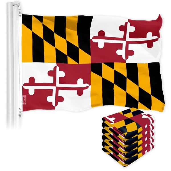 G128 5 Pack: Maryland MD State Flag | 3x5 Ft | LiteWeave Pro Series Printed 150D Polyester | Indoor/Outdoor, Vibrant Colors, Brass Grommets, Thicker and More Durable Than 100D 75D Polyester